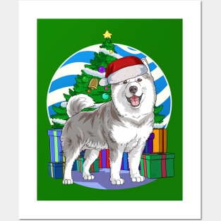 Alaskan Malamute Dog Cute Santa Christmas Gift Posters and Art